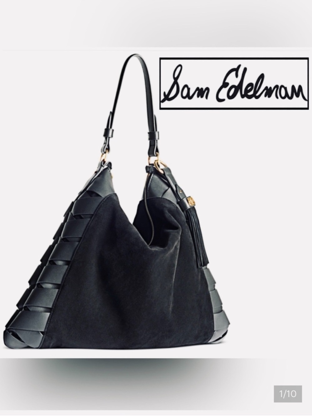 Sam Edelman Black Suede & Leather Hobo with Braided Side Detail